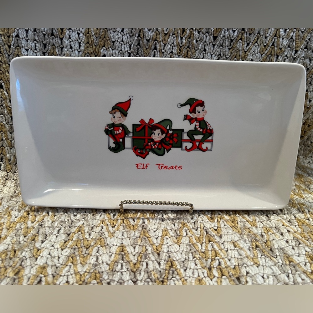 Kringles Kitchen Christmas Elf TREATS Rectangle Plate 13”x7” Cookie/snack Tray